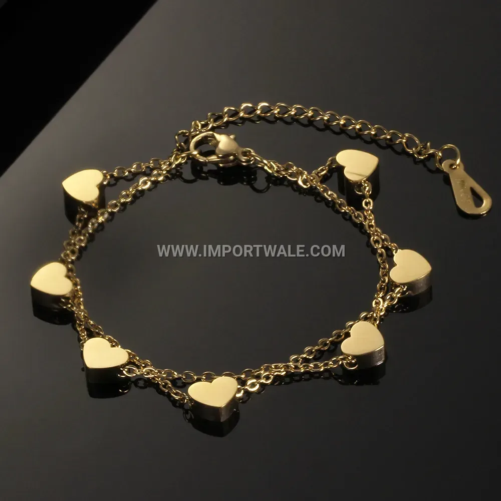 Stainless Steel Perforated Heart Link Chain Bracelet