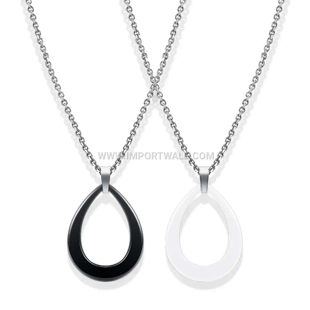 Minimalist Teardrop Cutout Ceramic and Titanium Steel Pendant Necklace
