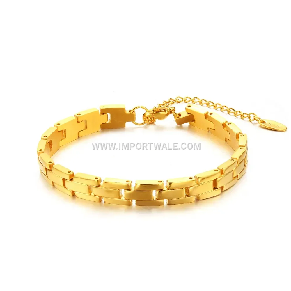 Wide Striped Geometric Titanium Steel Chain Bracelet for Women