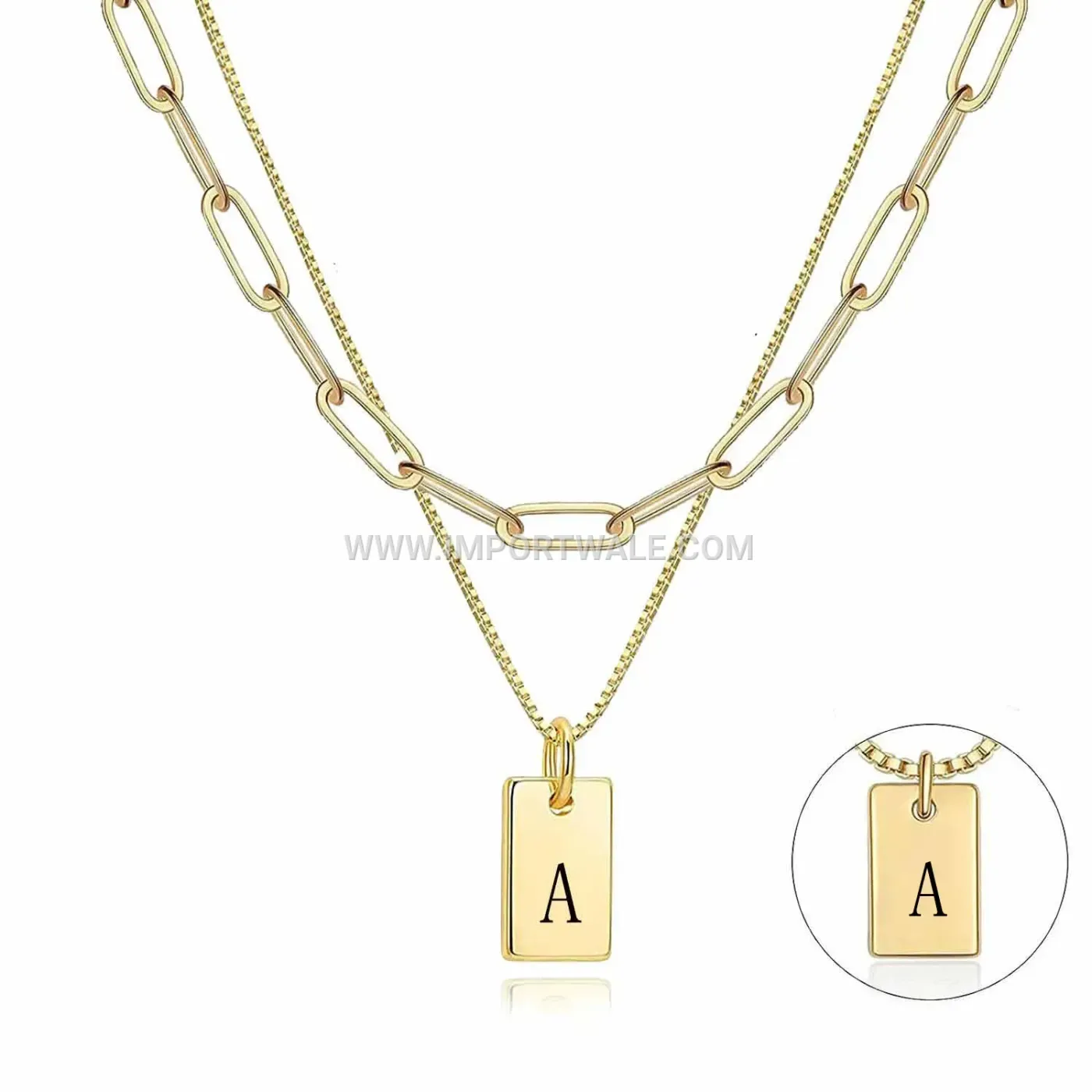 Initial Letter Rectangular Stainless Steel Pendant Necklace