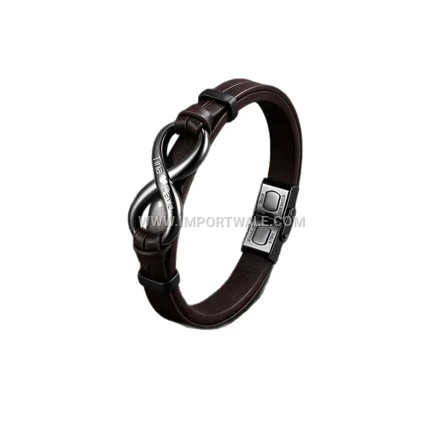 Braided Leather and Stainless Steel Magnetic Charm Bracelet