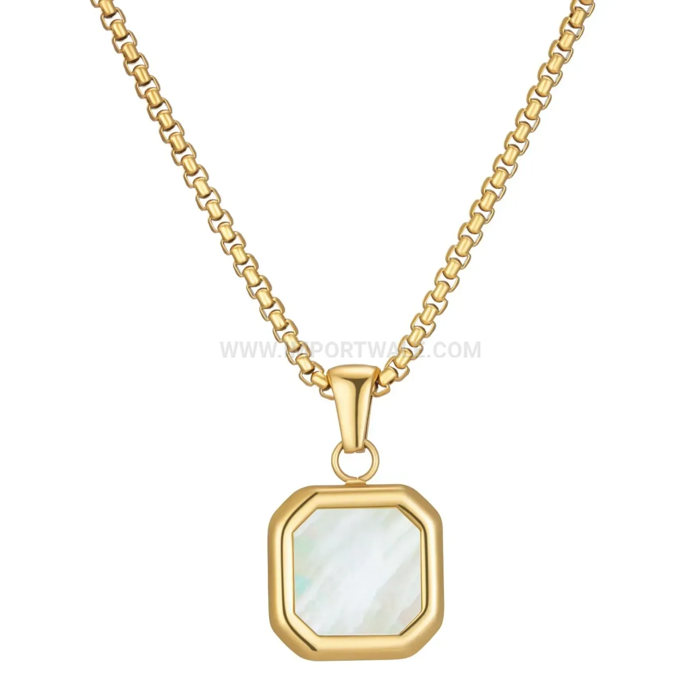 Geometric Inlaid Square Stainless Steel Pendant Necklace