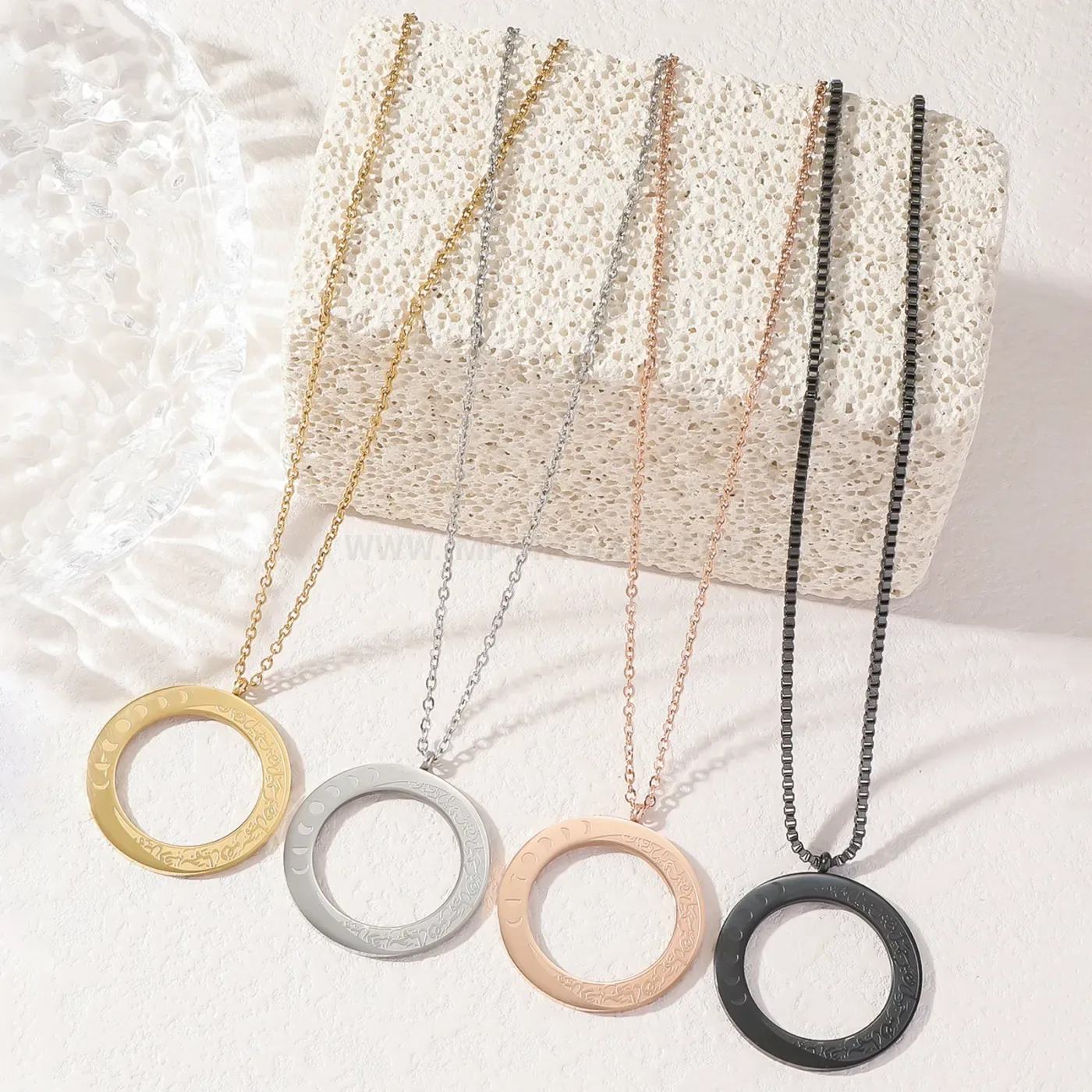 Chic Stainless Steel Crescent Moon Ayatul Kursi Religious Verse Pendant Necklace