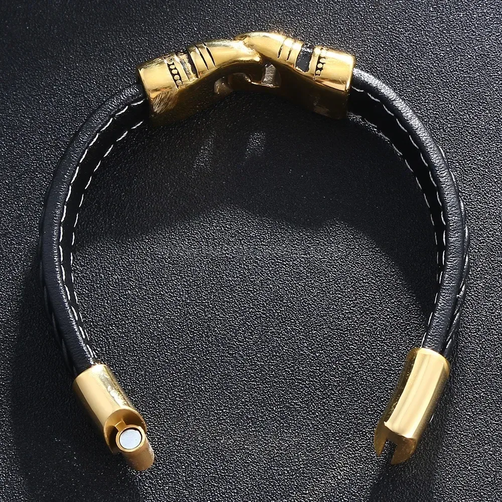 Engraved Stainless Steel and Braided Leather Cinch Bracelet