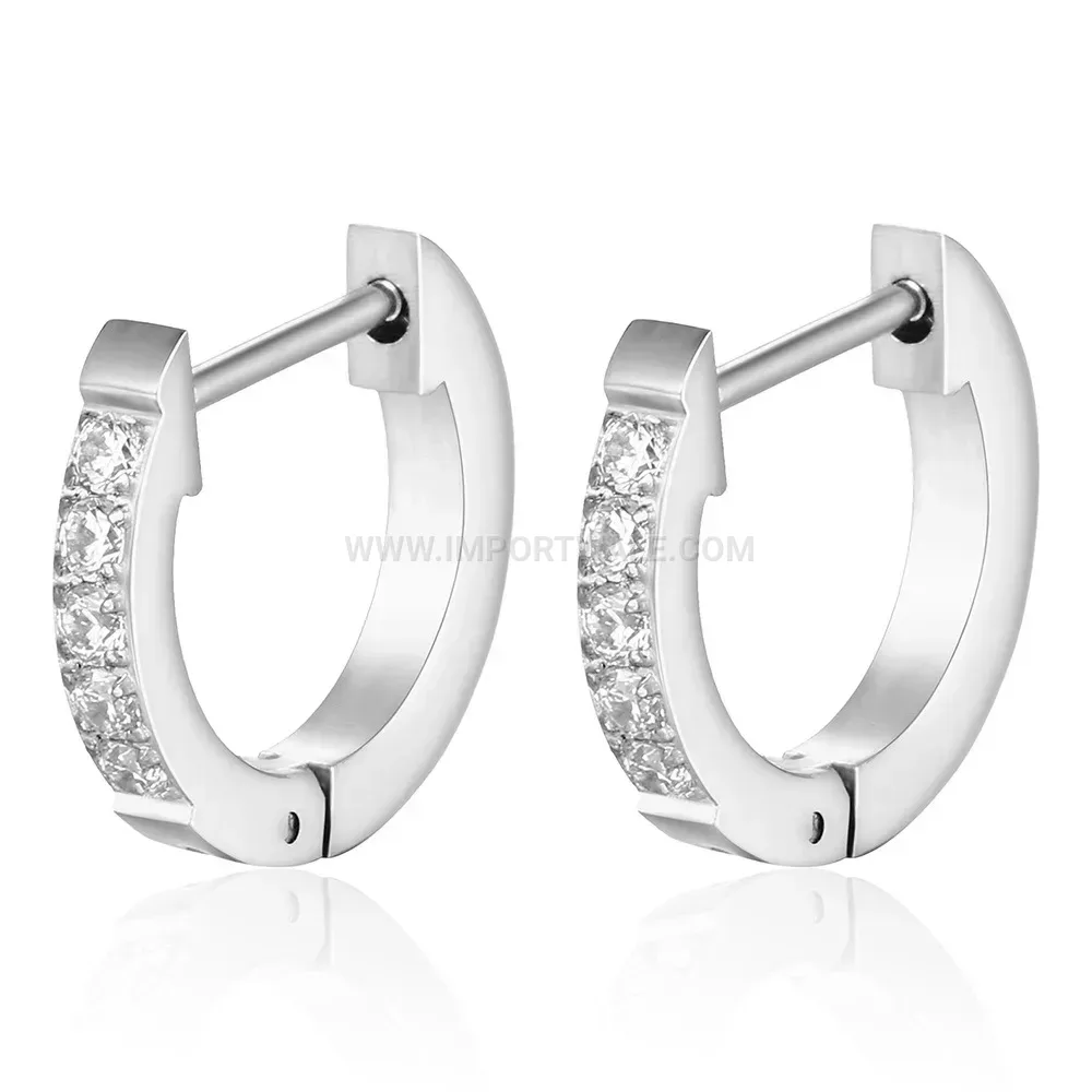 Rhinestone Accent Stainless Steel Huggie Hoop Earrings