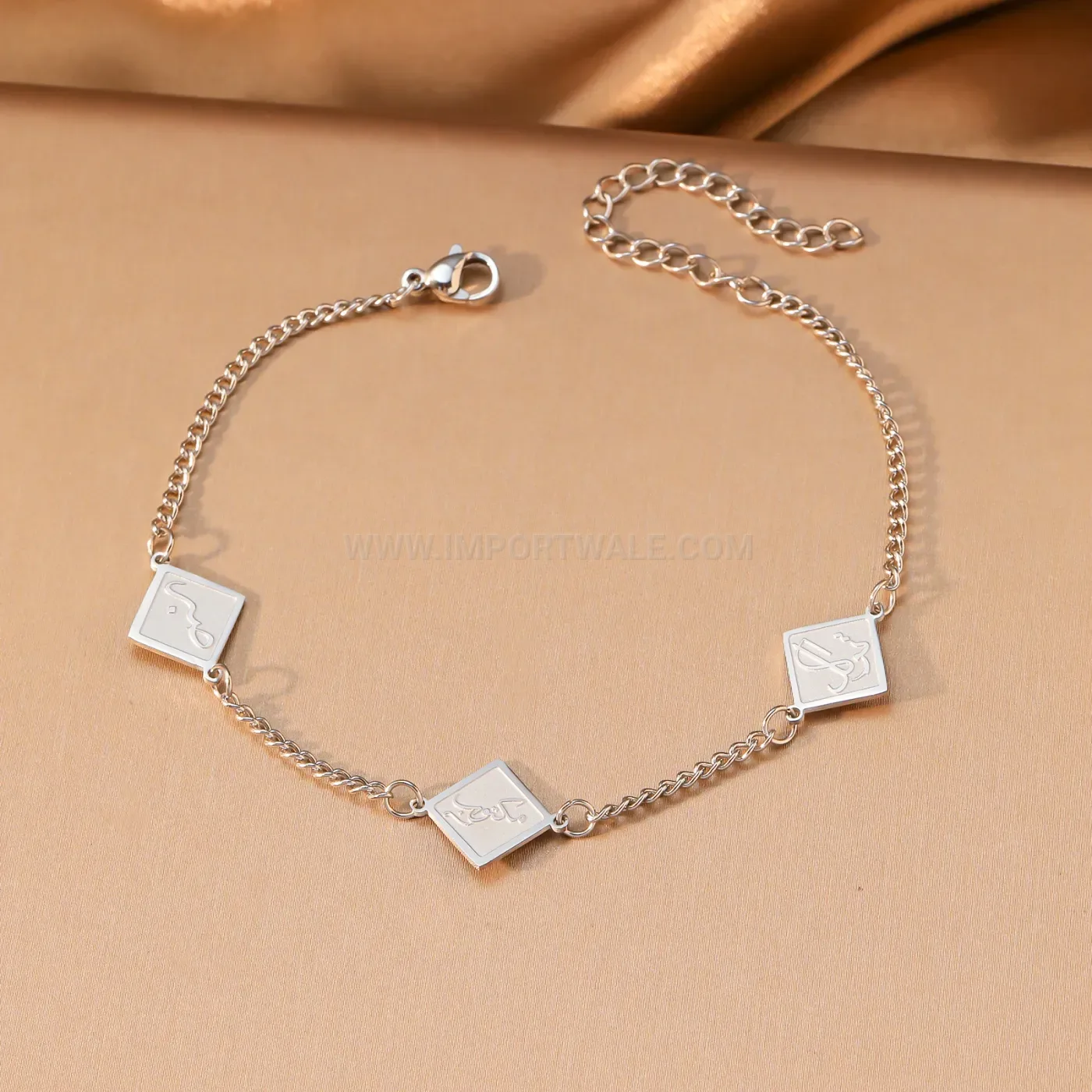 Arabic Love Hubb Diamond Motif Stainless Steel Cable Chain Bracelet