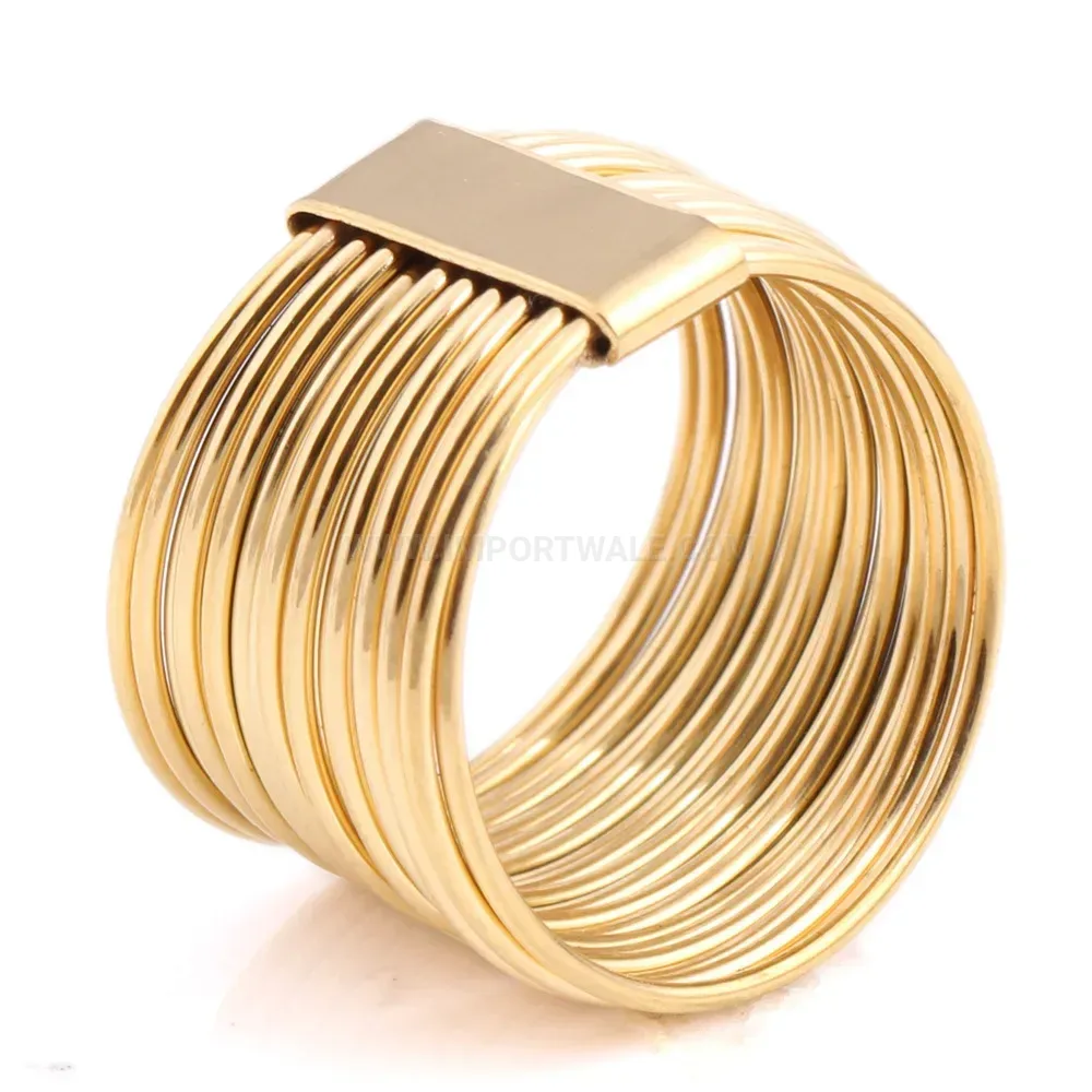 Premium Wide 18K Gold Plated Steel Wire Motif Statement Ring