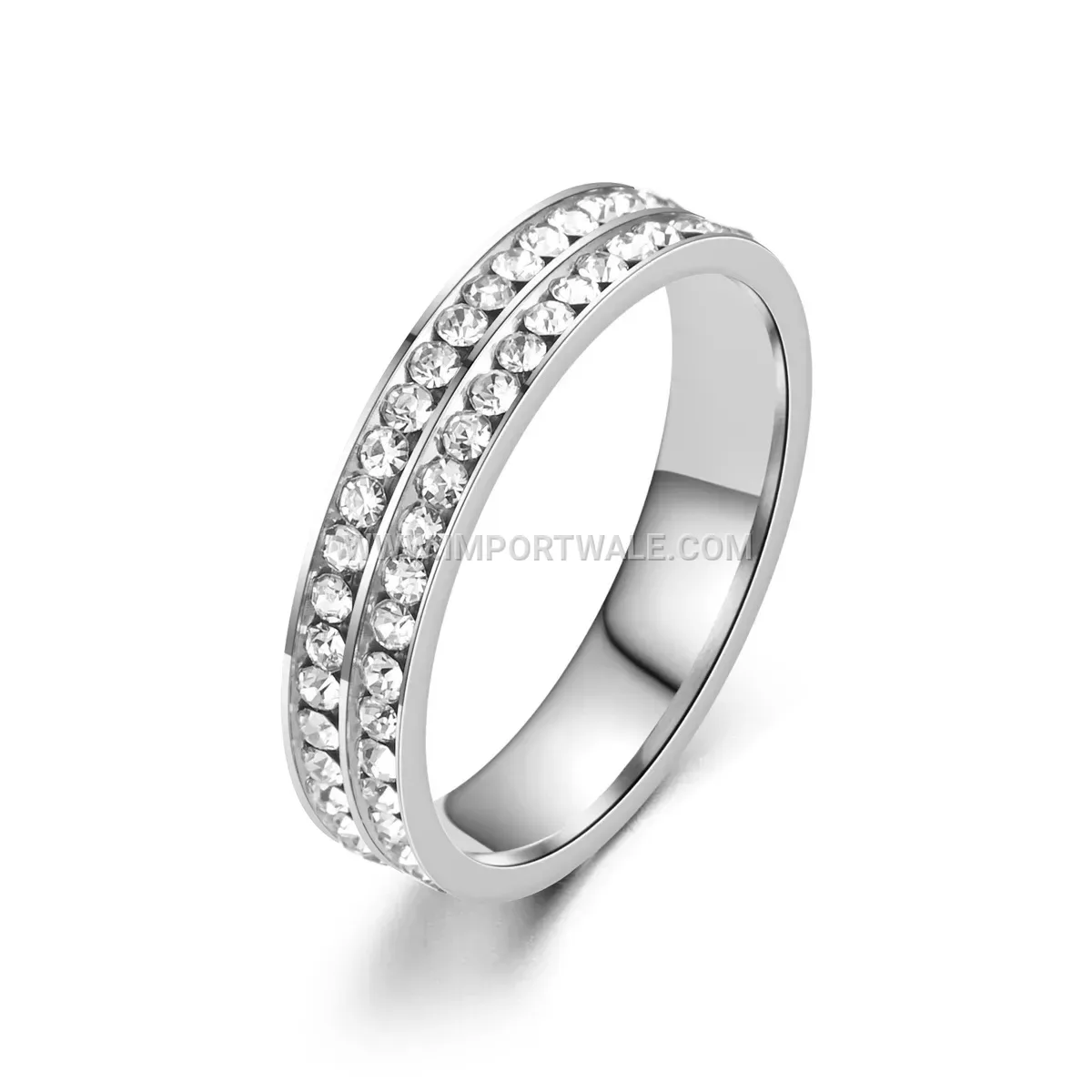 Stainless Steel Double Row Rhinestone Ring