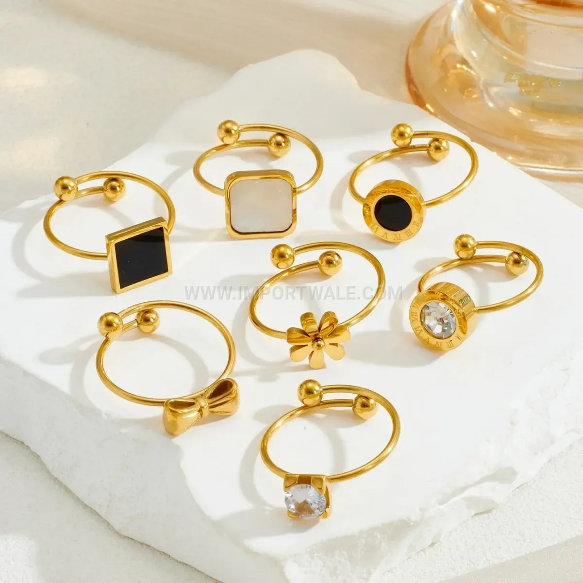 Gold Plated Stainless Steel Adjustable Shell Geometric Ring