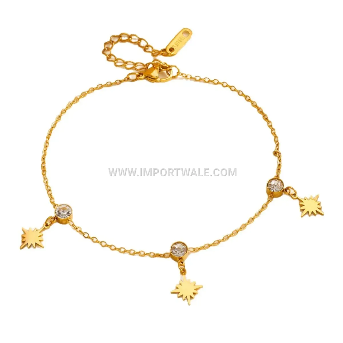 Eight-Point Star Rhinestone Gold Stainless Steel Anklet