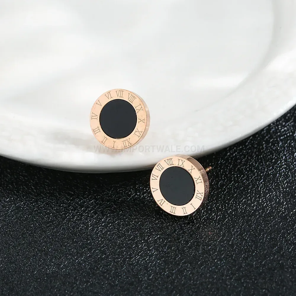 Premium Roman Numeral Acrylic Accent Titanium Steel Stud Earrings