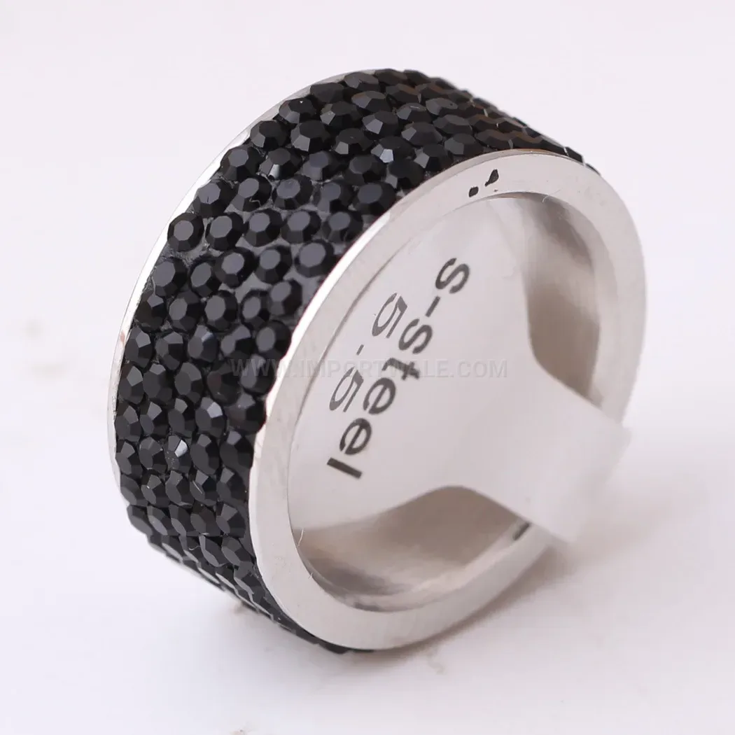 Five Row Rhinestone Stainless Steel Band Ring 8mm