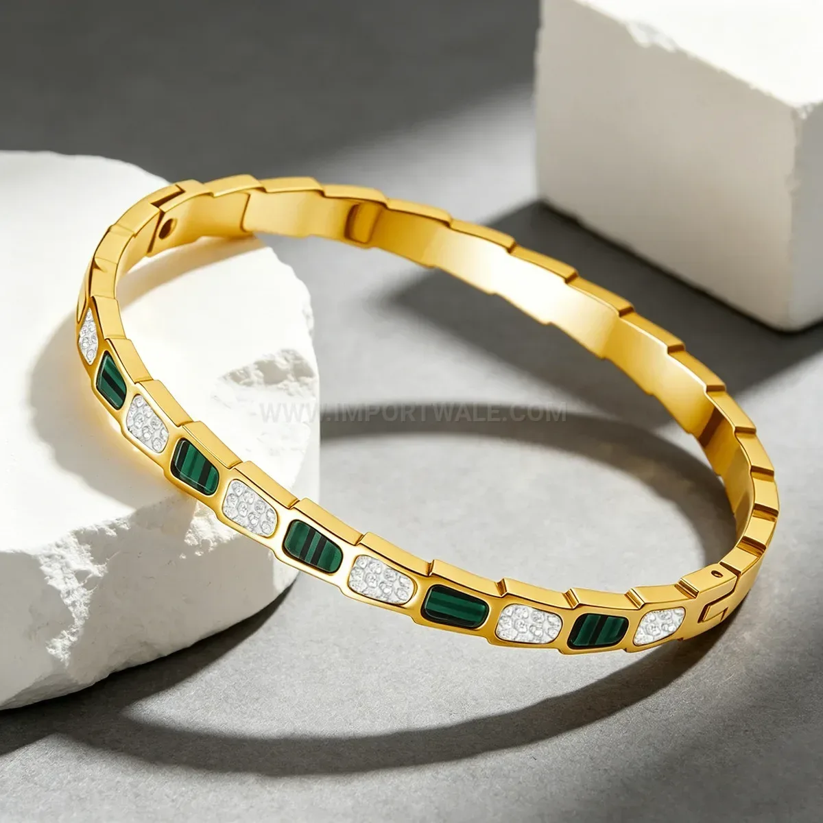 Fashion Geometric Rhinestone Plated Stainless Steel Bangle Bracelet