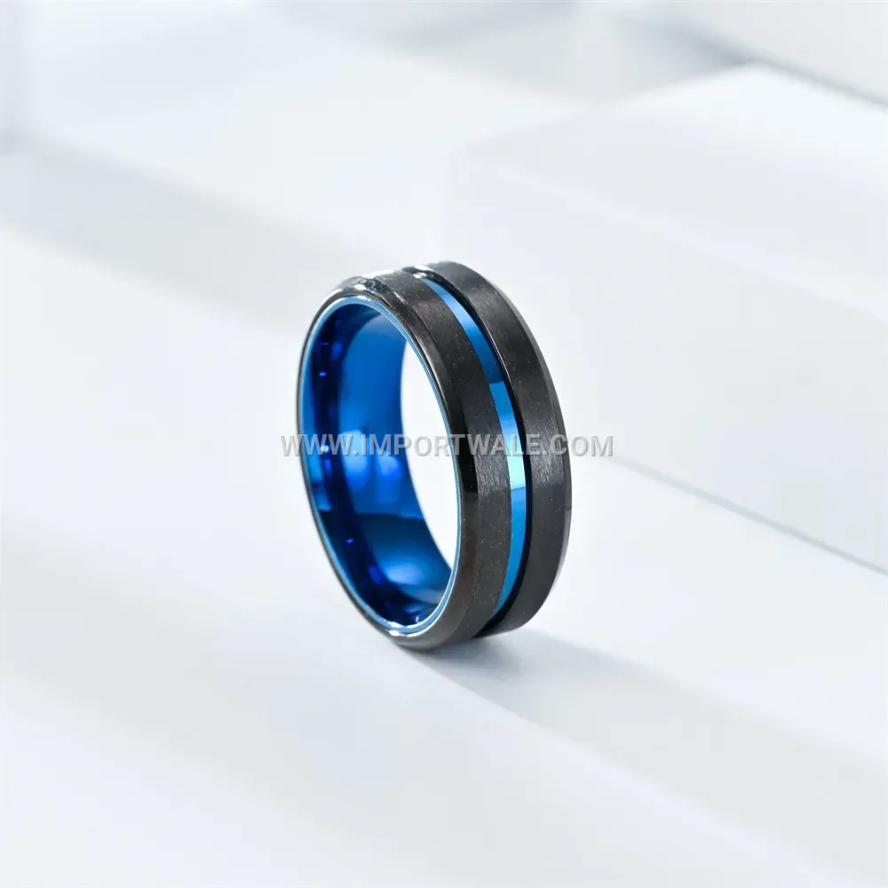 Two-Tone Stainless Steel Men's Ring with Blue Accent