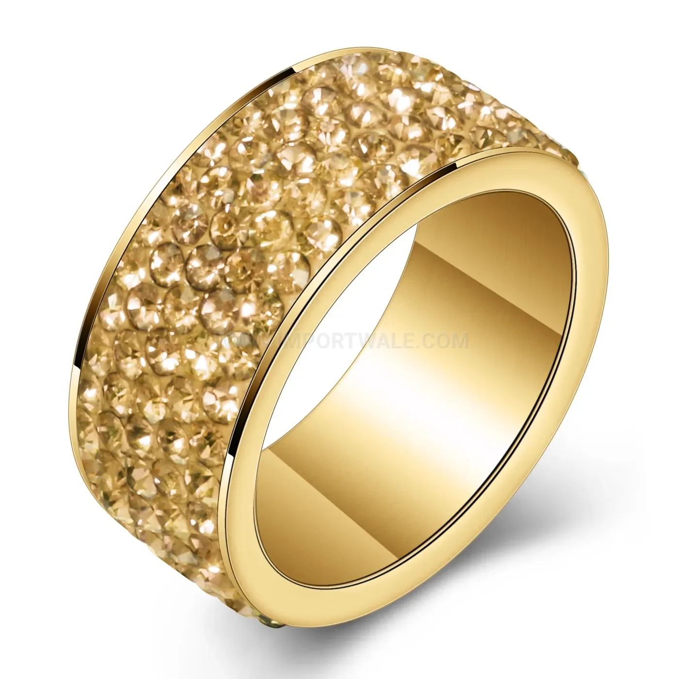 Five-Row Cubic Zirconia Gold Stainless Steel Band Ring