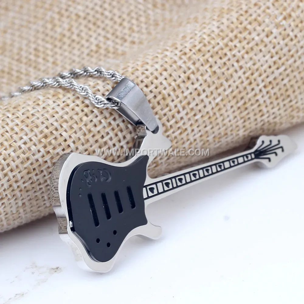 Men's Stainless Steel Rock Guitar Pendant Necklace