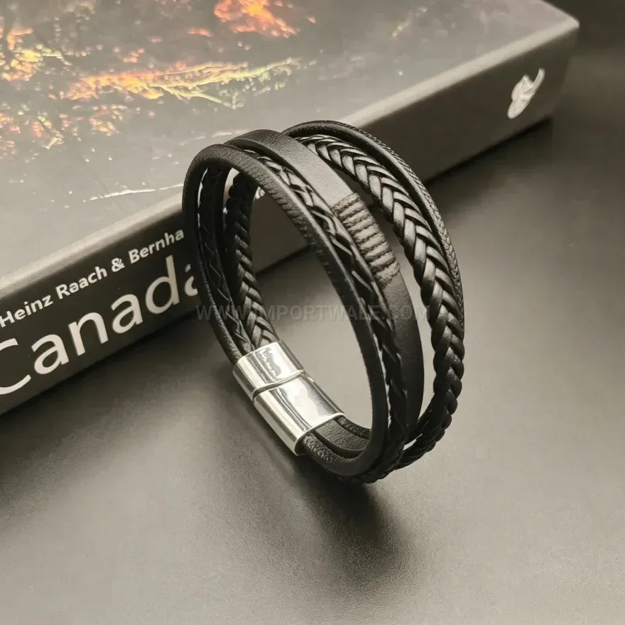Premium Multi-Strand Woven Leather Bracelet with Magnetic Clasp