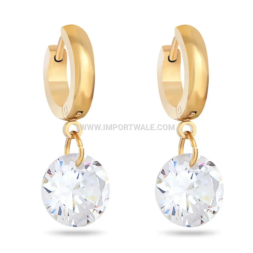 Geometric Cutout Zirconia Stainless Steel Hoop Huggie Earrings