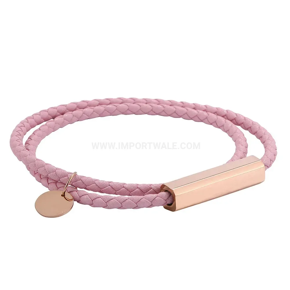 Slender Leather Cord Bracelet with Rose Gold Stainless Steel Clasp