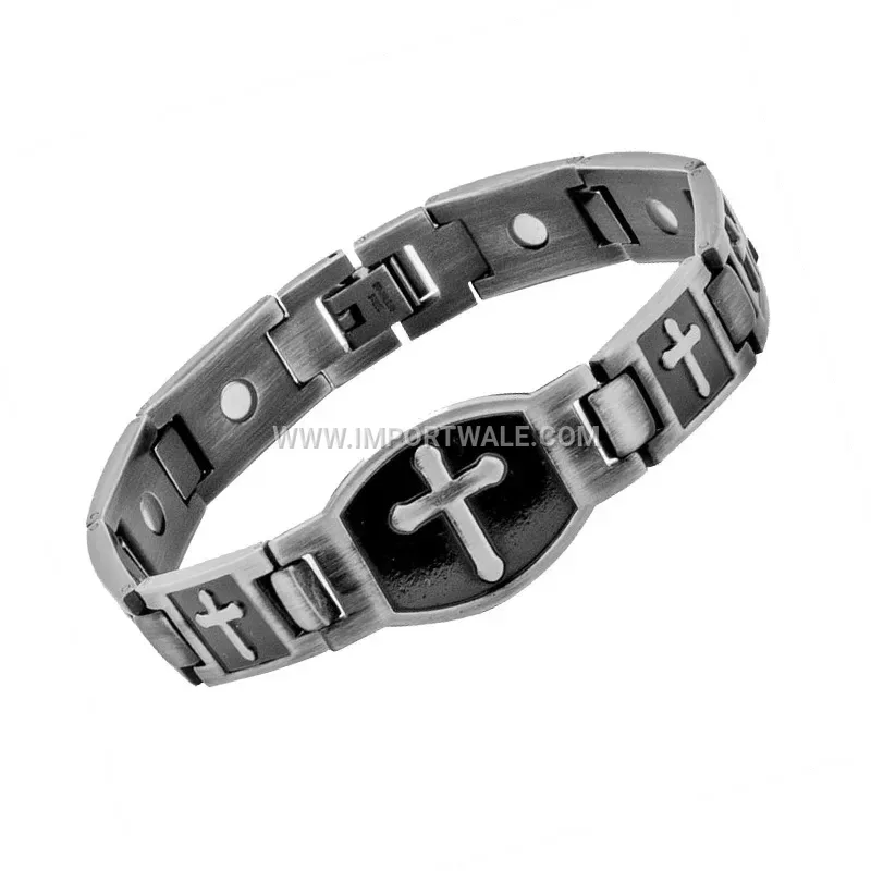 Retro Copper Stainless Steel Magnetic Cross Bracelet
