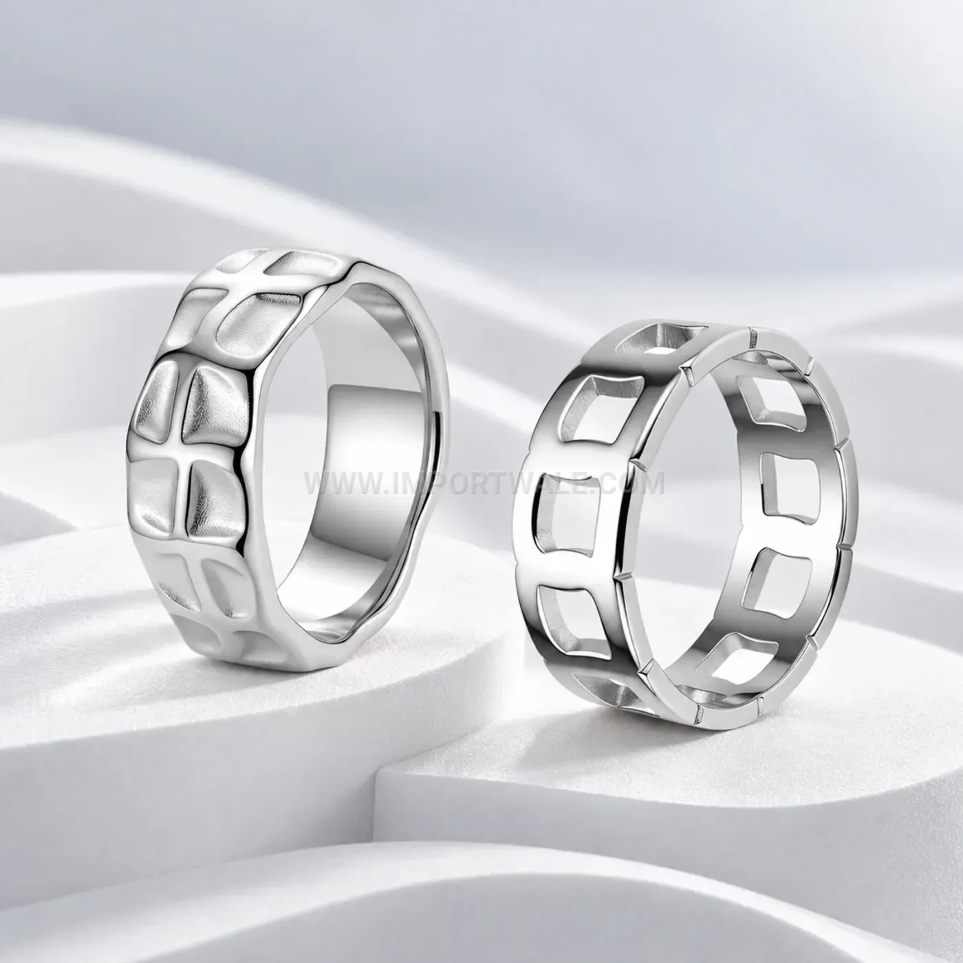 Cutout Grid Pattern Stainless Steel Wide Band Ring