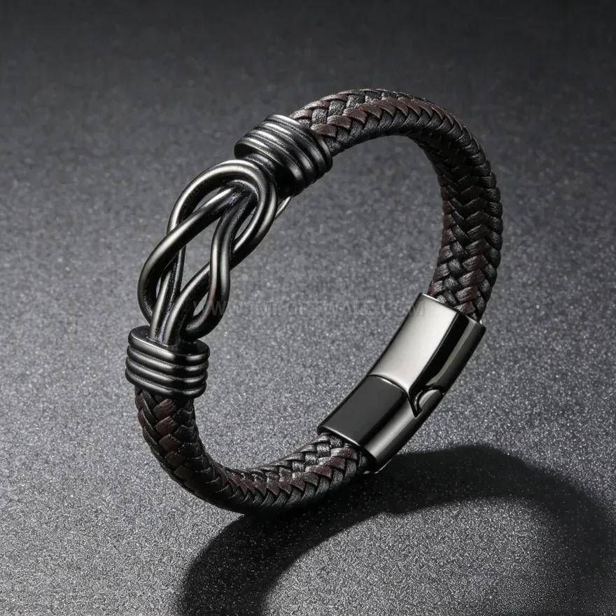 Premium Braided Leather Infinity Charm Bracelet with Magnetic Clasp