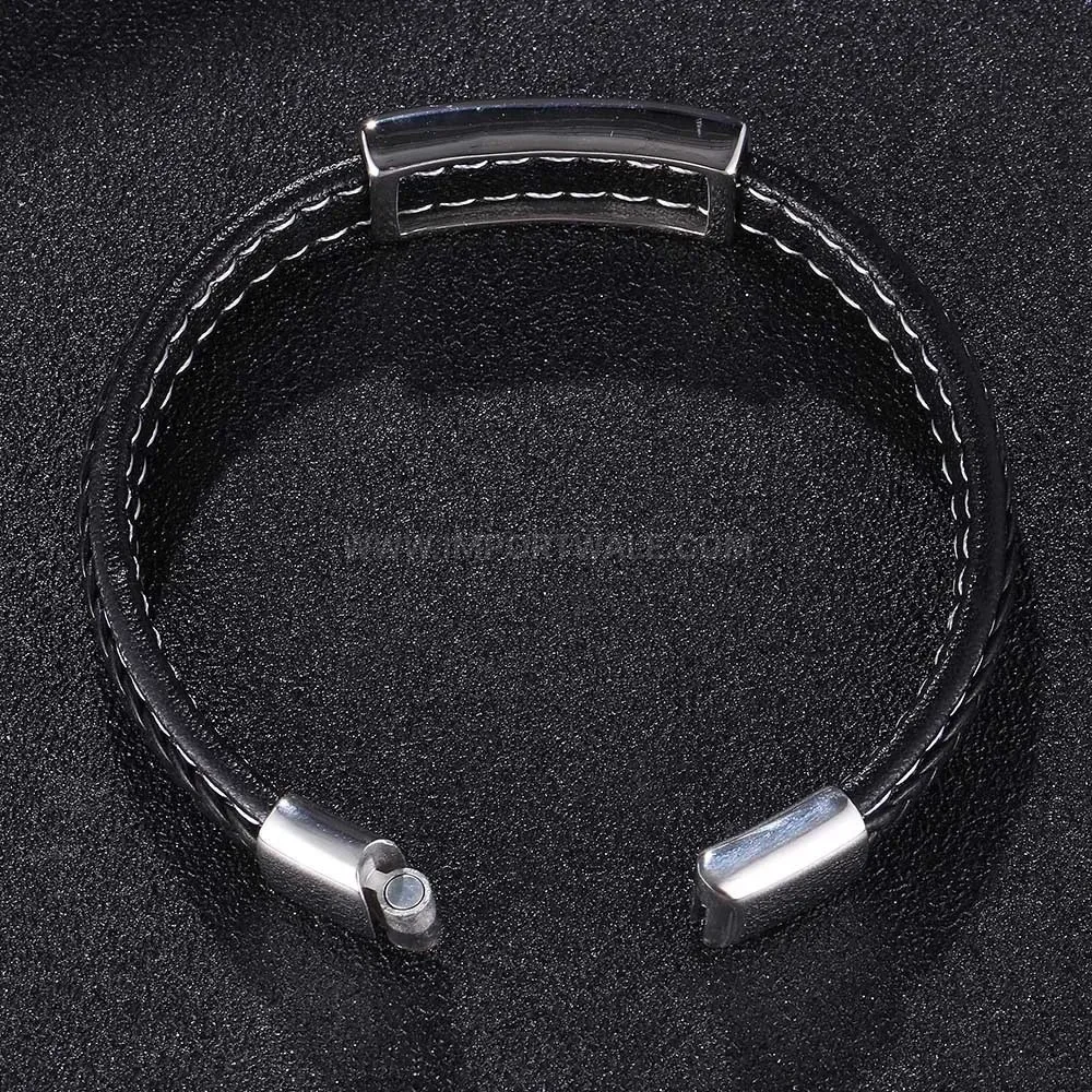 Smooth Microfiber Leather Bracelet With Stainless Steel Accent Bar