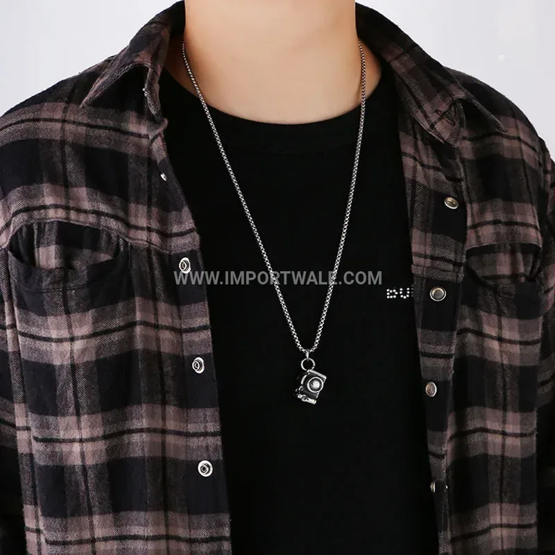 Vintage Stainless Steel Camera Pendant Necklace