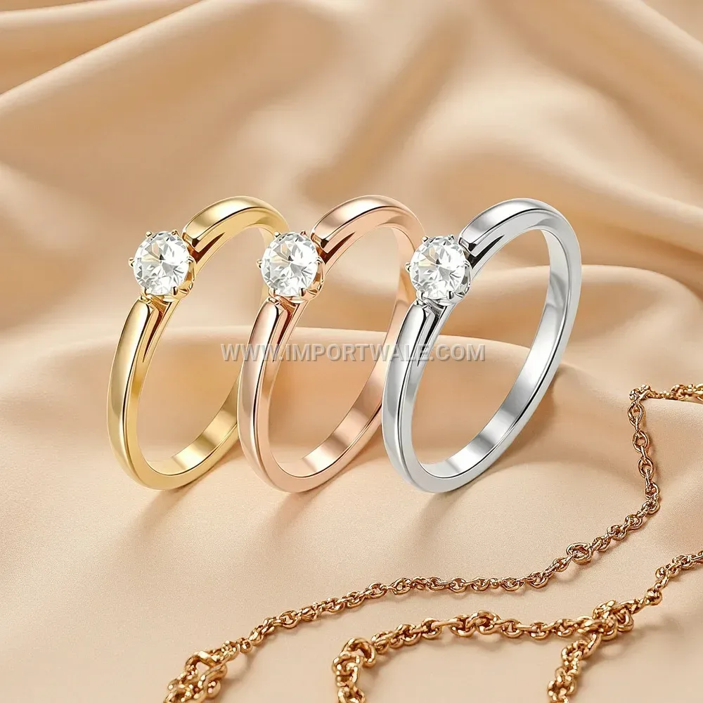 Prong Set Zircon Pavé Stainless Steel Gold Plated Ring