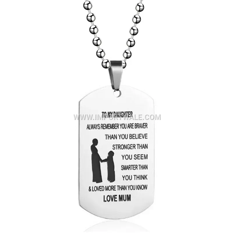 Engraved Stainless Steel Family Message Dog Tag Necklace
