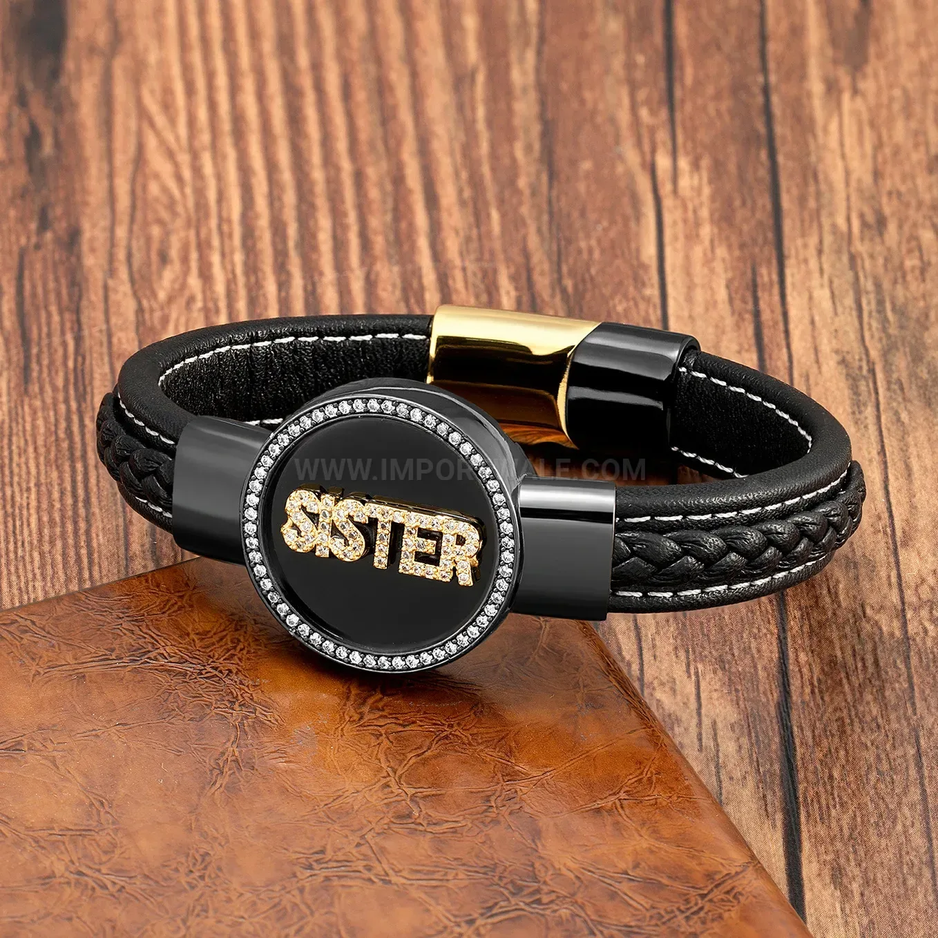 Minimalist Round Stone Leather Cord Stainless Steel Bracelet