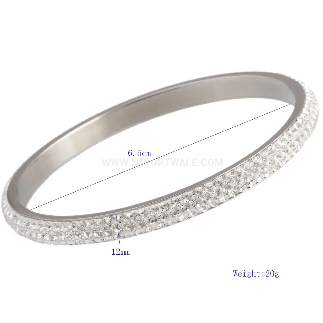 Premium Sparkling Rhinestone Three Row Stainless Steel Bangle