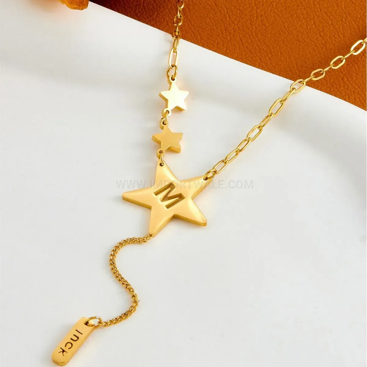 Elegant Titanium Steel Star Letter Tassel Pendant Necklace
