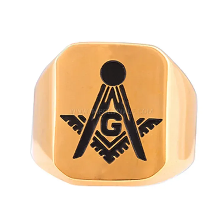 Modern Masonic Emblem Square Stainless Steel Signet Ring