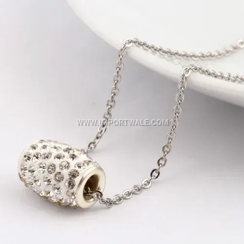 Rhinestone Encrusted Oval Stainless Steel Pendant Necklace
