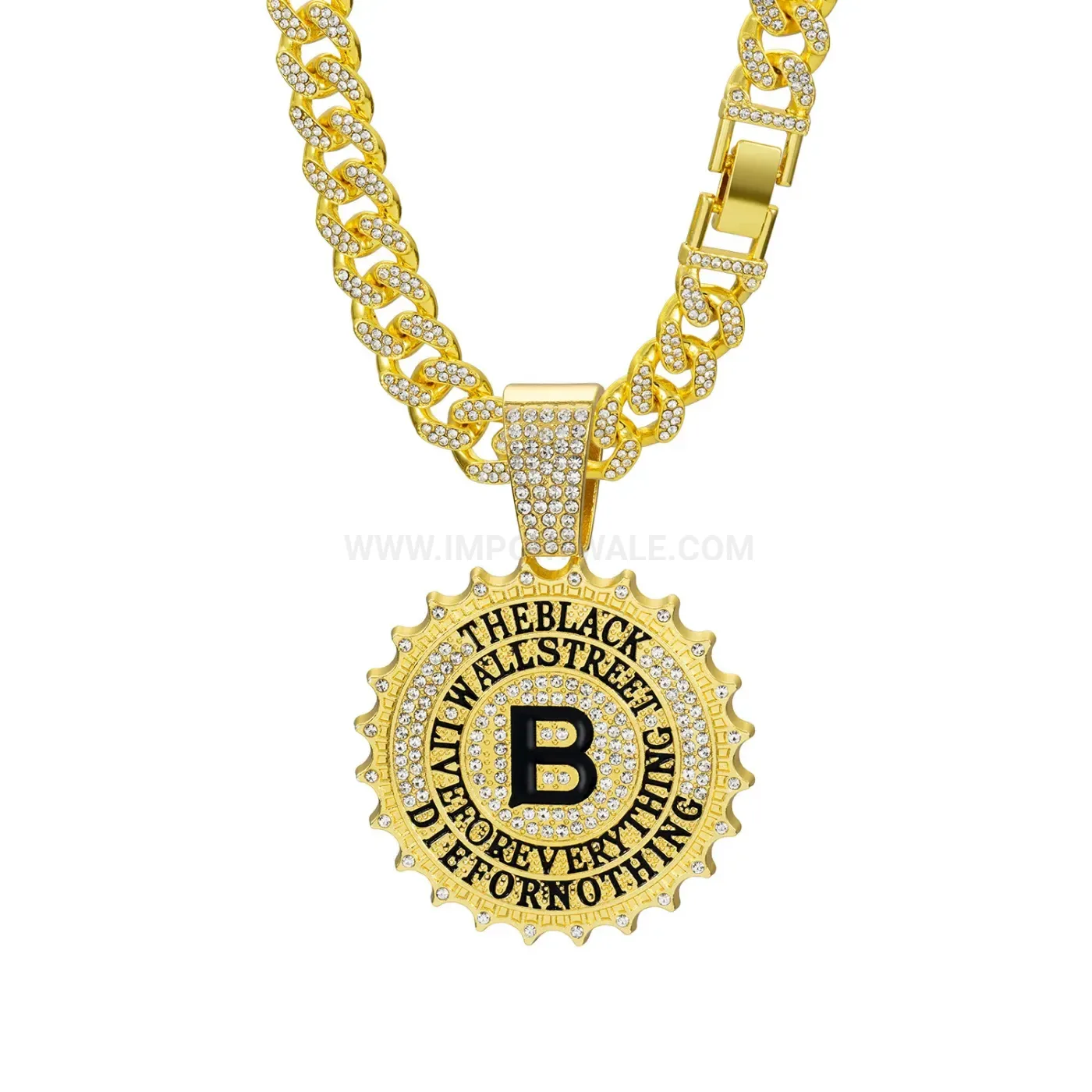 Fashion Round Gear Letter B Pendant Heavy Cuban Chain Necklace