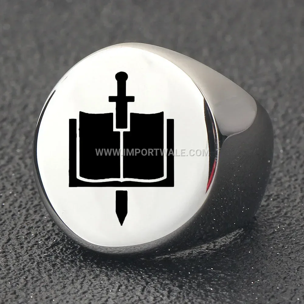 Laser Engraved Sword Stainless Steel Signet Ring