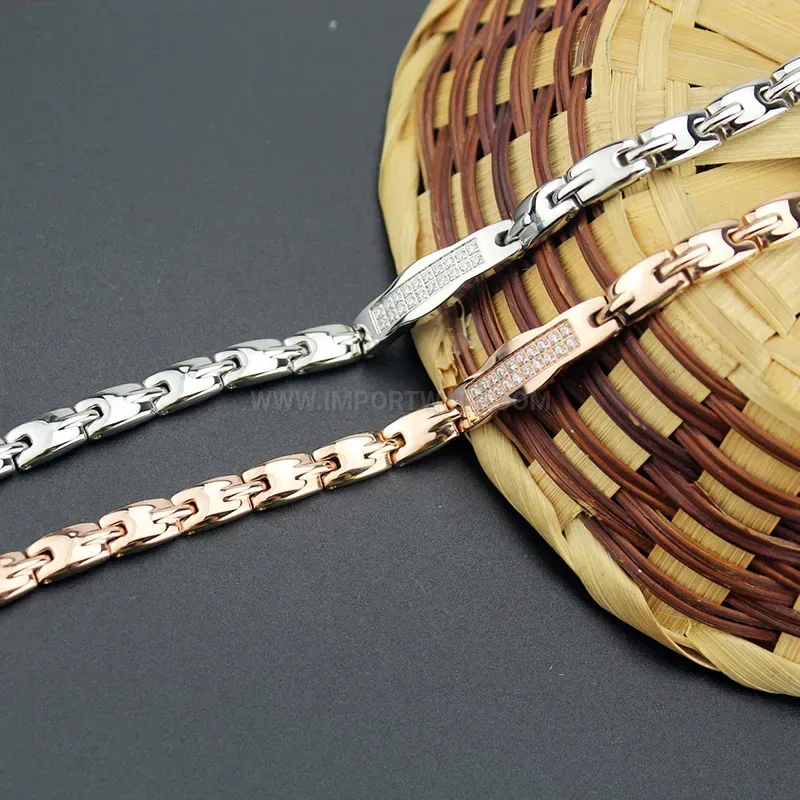 Trendy Double-Row Crystal Titanium Steel Bio Magnetic Couple Bracelet