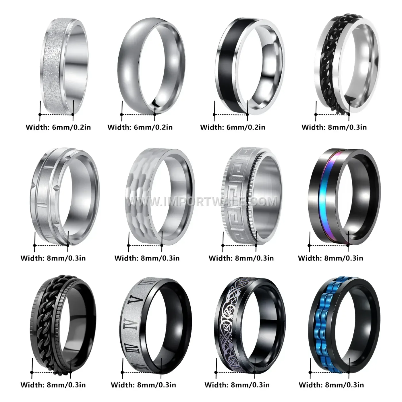 Rotating Chain Stainless Steel Geometric Ring Set