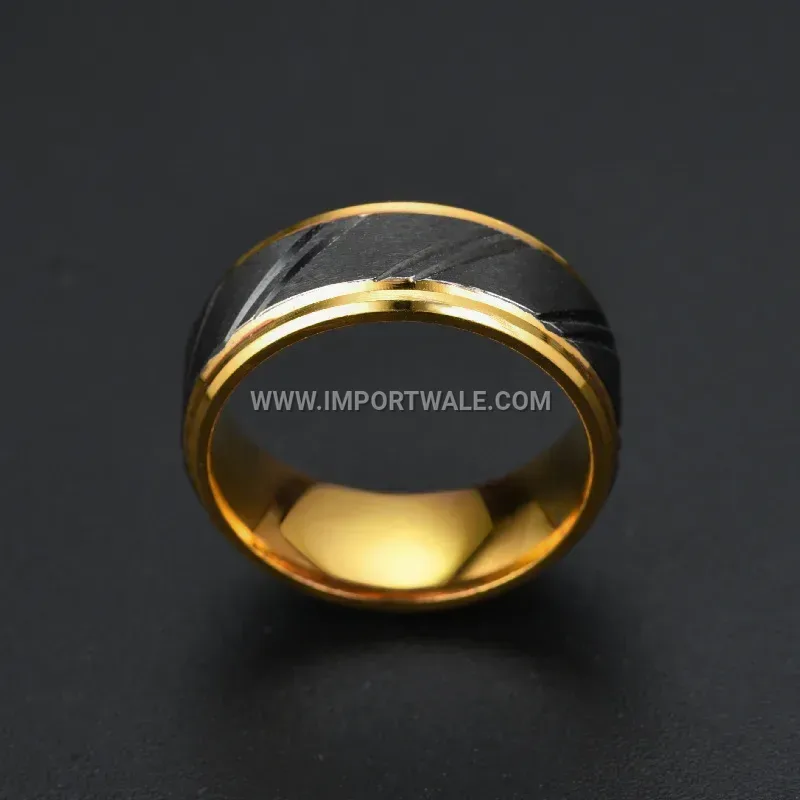 Two Tone Grooved Stainless Steel Mens Band Ring