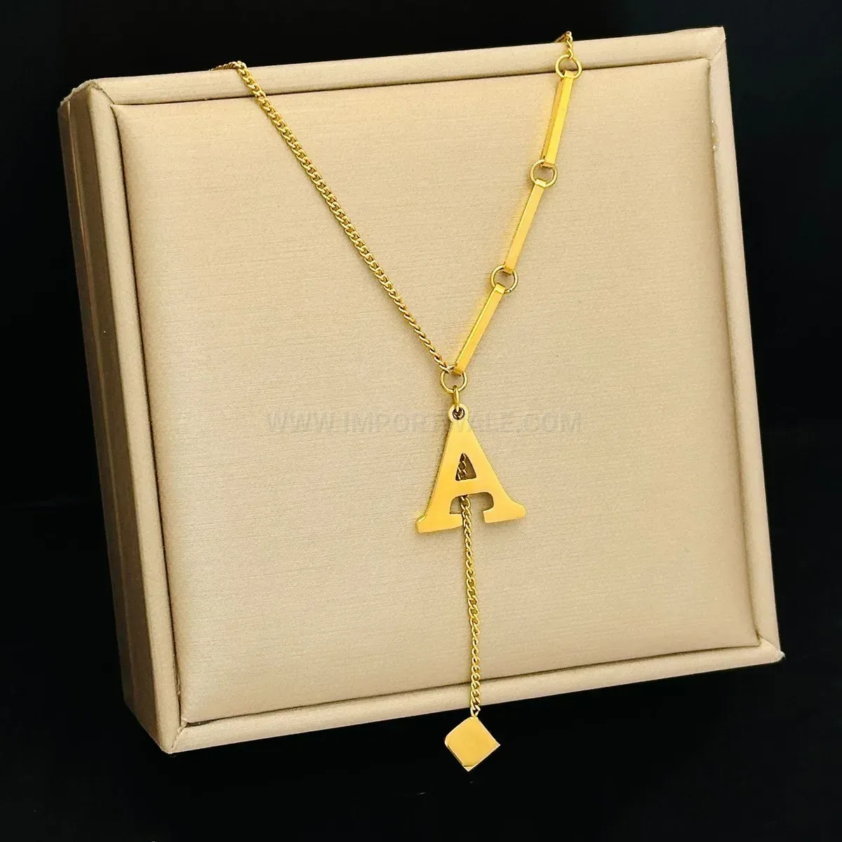 Premium Titanium Steel Gold Plated Alphabet Pendant Necklace