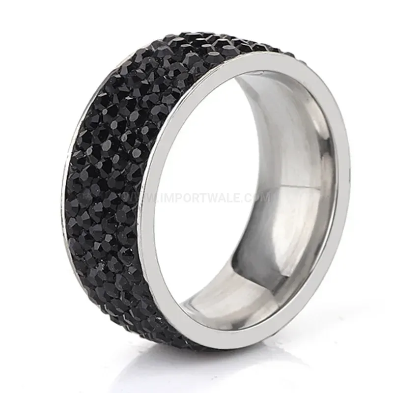 Five Row Rhinestone Stainless Steel Band Ring 8mm