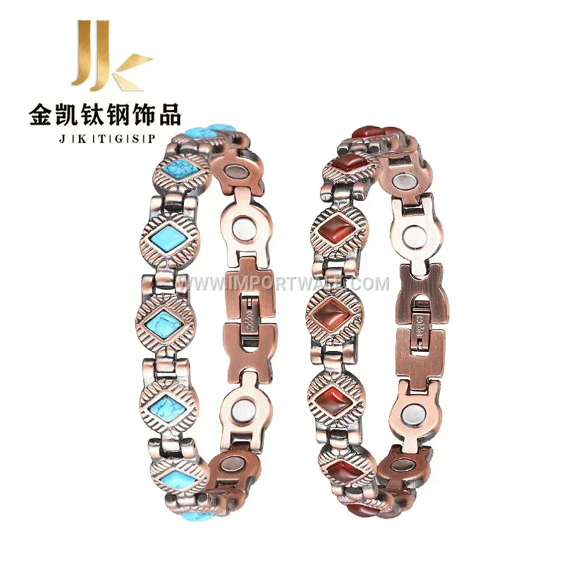 Wavy Stainless Steel Bio Magnetic Stone Bracelet