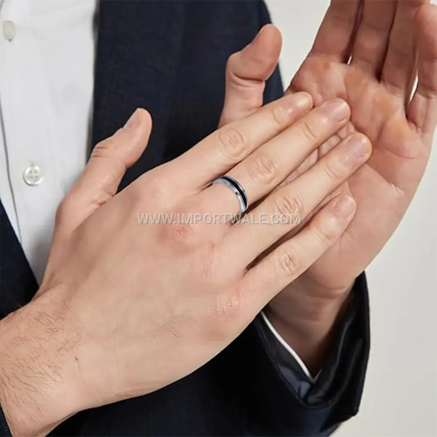 Sleek Stainless Steel Enamel Accent Couple Band Ring