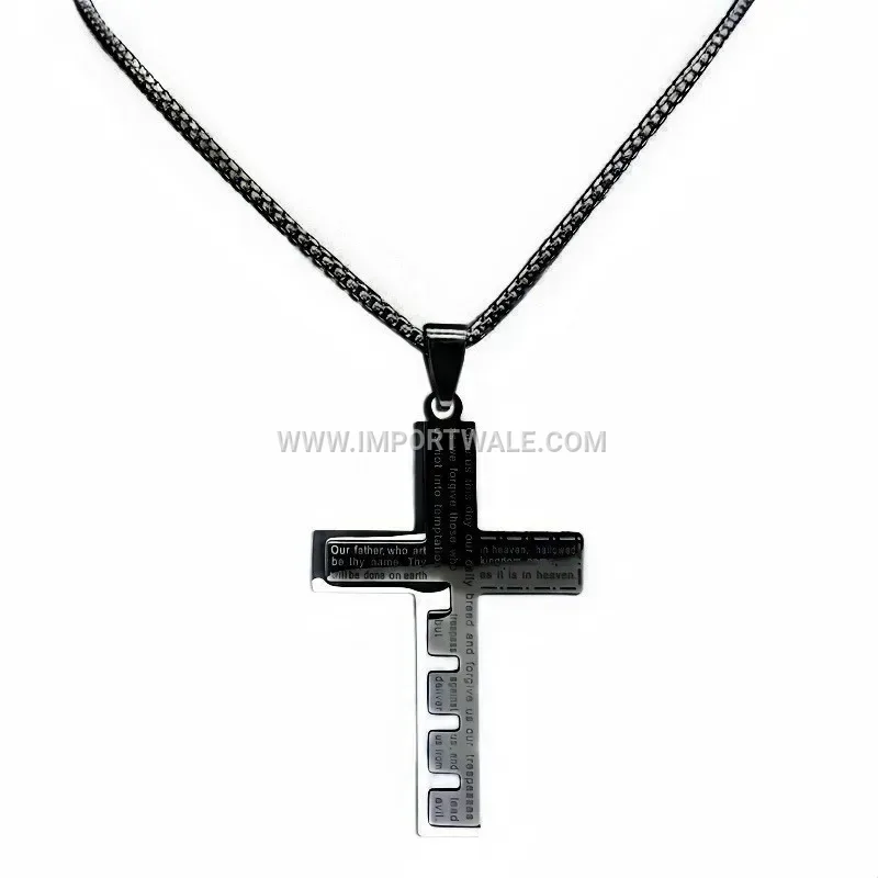 Spliced Stainless Steel Cross Pendant Link Chain Necklace