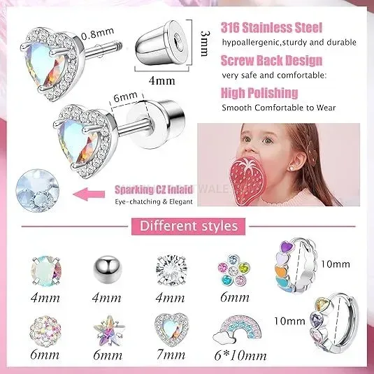 Designer Sparkling Cubic Zirconia Flower Stainless Steel Piercing Stud Set