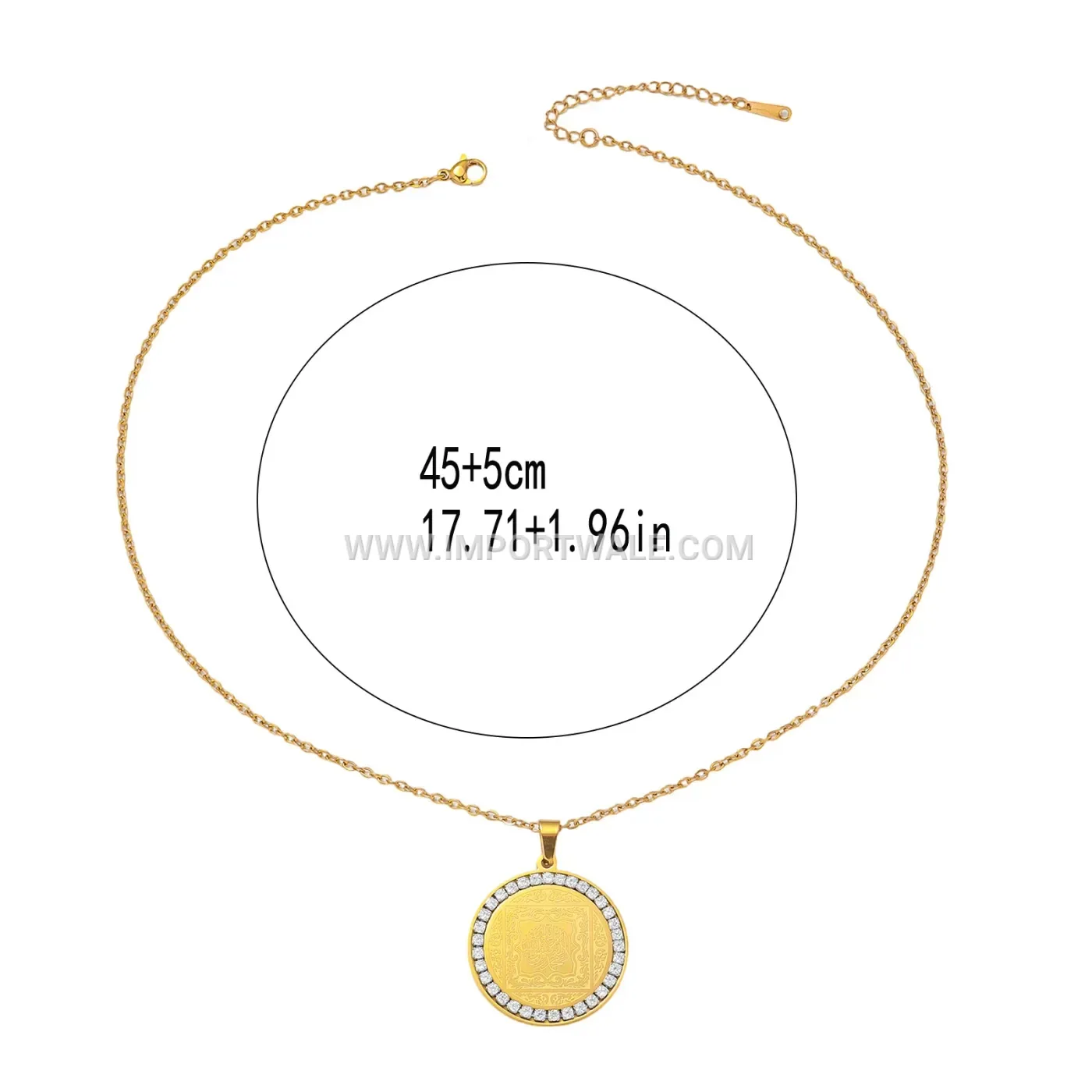 Gold Plated Stainless Steel Ayatul Kursi Zircon Pendant Necklace