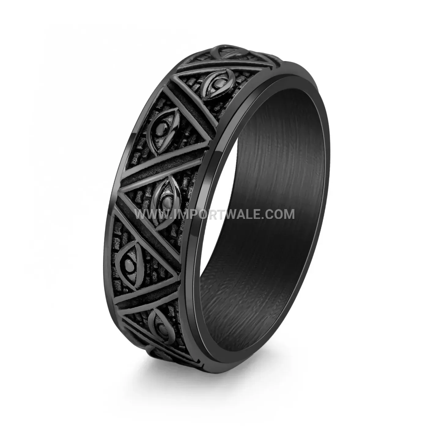 Vintage Stainless Steel Spinner Ring with Eye Motif Motif