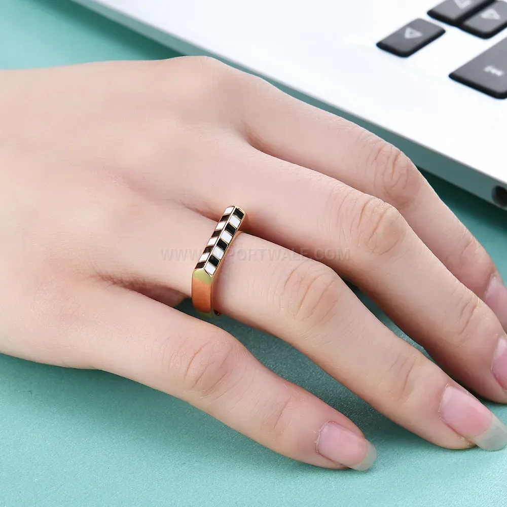 Beveled Edge Checkerboard Stainless Steel Statement Ring