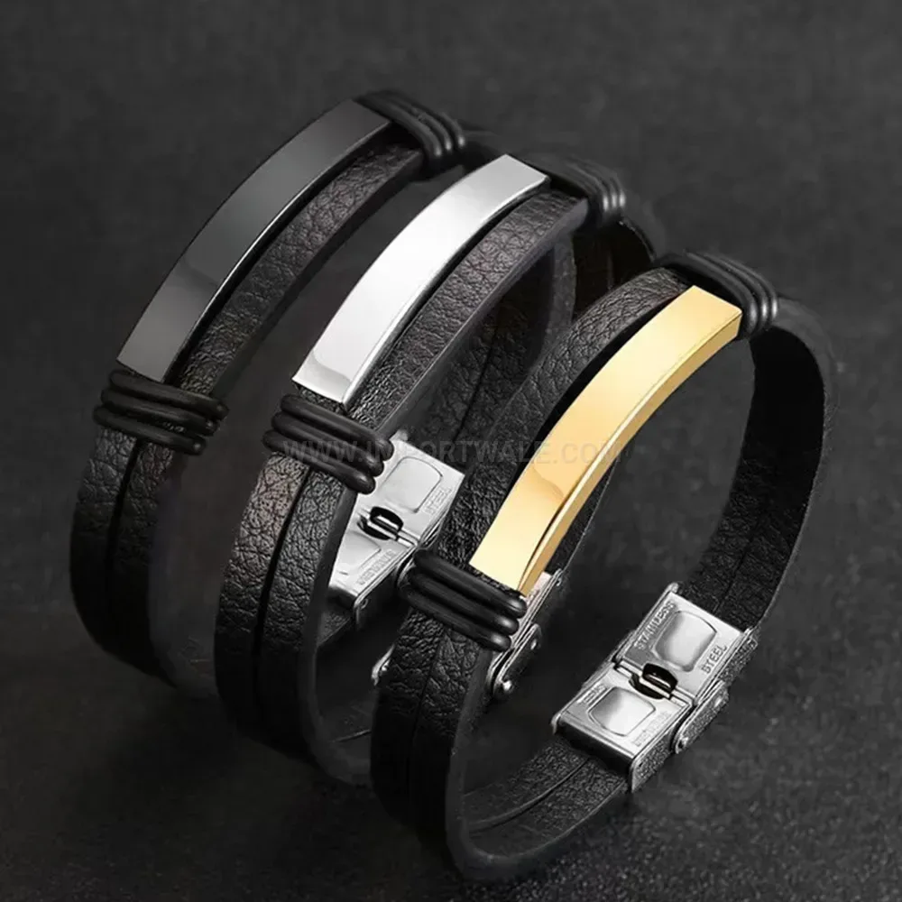Trendy Braided Leather And Stainless Steel Tube Cuff Bracelet